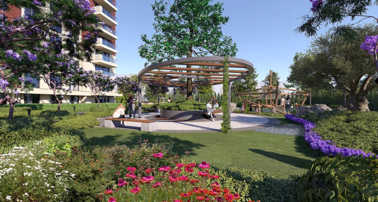 Landscaped residential courtyard on the Basın Ekspres corridor, Istanbul