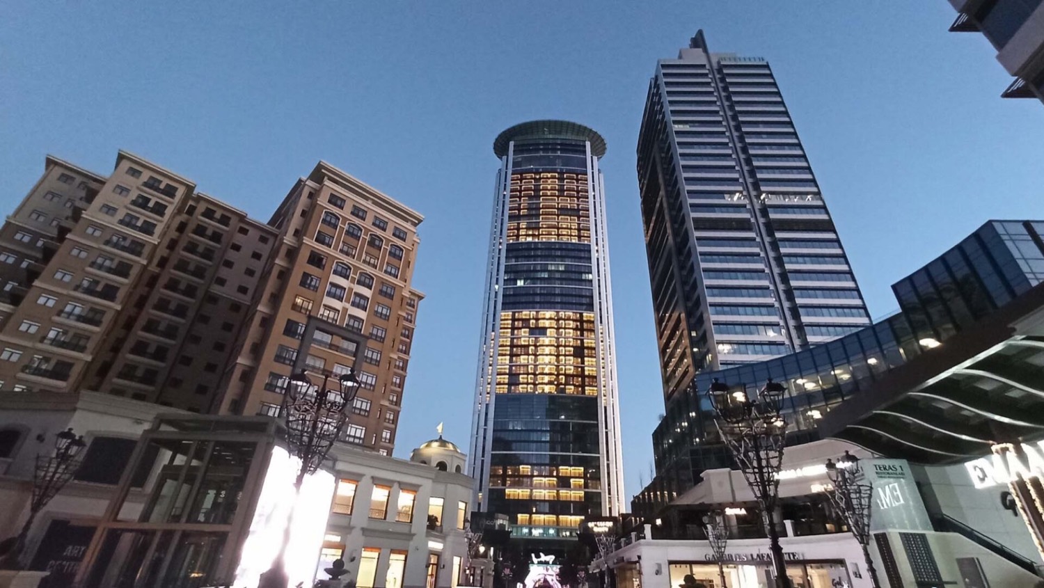 Emaar Square tower and plaza at dusk, Üsküdar